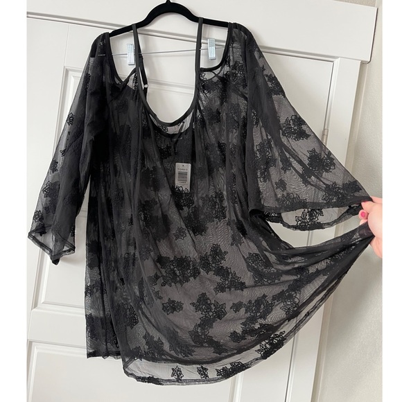 torrid Tops - NWT Torrid Plus Size 2x Black Sheer Lace Blouse with Bell Sleeve & Cold Shoulder